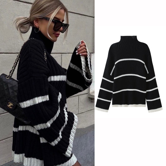 New Women's Striped Idle Style Turtleneck Knitting Sweater